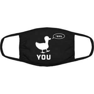 Duck you mondkapje | dieren | grof | eend | gezichtsmasker | bescherming | bedrukt | logo | Zwart mondmasker van katoen, uitwasbaar & herbruikbaar. Geschikt voor OV
