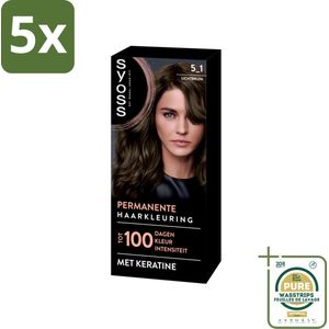 5 x SYOSS - Permanent Coloration 5-1 - Haarverf - Permanente Haarkleuring - Lichtbruin - Grijsdekking - Grootverpakking - Haarkleuring - Permanente Haarkleuring - Grijsdekking - Keratine - Haarverf