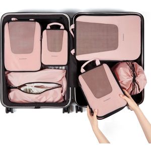 Compressieverpakking kubussen voor reizen, 6-delige set, reispakkubussen voor koffer, compressie koffer, organizer, tas, set, baby, roze