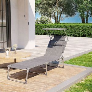 Tuinstoel - Zonstoelen - Ligstoel- Met zonnescherm - Verstelbaar - Grijs