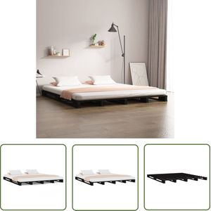 The Living Store Palletbed massief grenenhout zwart 120x190 cm - Palletbed - Houten Bed - Grenenhouten Bed - Stapelbed - Klein Tweepersoonsbed