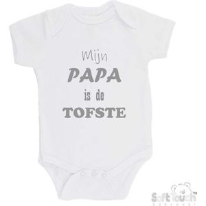 100% katoenen Romper ""Mijn Papa is de TOFSTE"" Vader Vaderdag Unisex Katoen Wit/grijs Maat 62/68