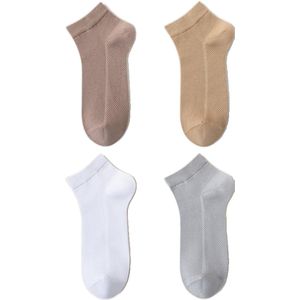 Effen enkelsokken - 4 paar - Maat 40-45 - Schachthoogte: 7 (± 2) cm - Onderkant lengte: 18 (± 2) cm - Ademende sokken - Dunne, geurneutraliserende, zweetafvoerende sokken - 95% katoen - Mesh sokken zonder been