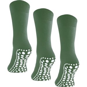 Budino® Huissokken Anti Slip Set - 3 paar - Dikke Antislip Sokken - Gripsokken - Dikke Yoga Pilates Sokken - maat 35-38 - Groen