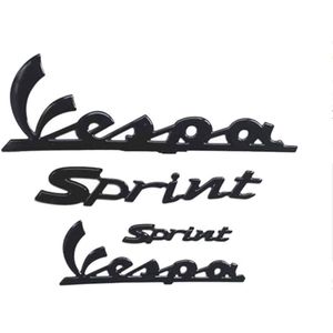 'Vespa Sprint' 4-delige stickerset - stickers zwart - Vespa Sprint embleem setje Piaggio compleet zijkant voorkant logo