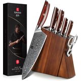 Luxe en Professionele 7-delige Keukenmessen-set van Damascus Staal (67 lagen, VG10) en Rozenhouten handgrepen - Xinzuo B27 Yi Series