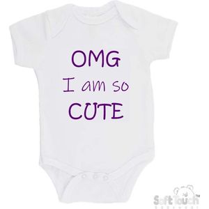 100% katoenen Romper ""OMG I am so CUTE"" Meisjes Katoen Wit/paars Maat 62/68