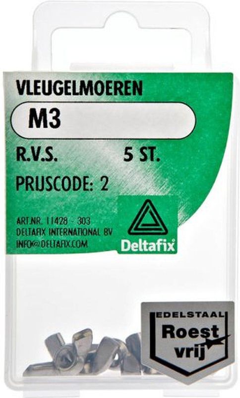 Vleugelmoer - M3xRVS - 5 Stuks - Deltafix