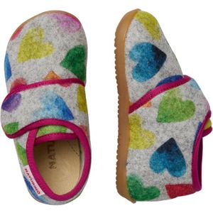 Naturino - Home - Mt 25 - velcro kleurrijke hartjes velvet pantoffel- grijs