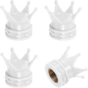 Crown Tire ventieldoppen, 4 stuks bandenventieldoppen, voertuig autoband, luchtkappen, hoezen met O-rubberen ring, universeel voor fiets, SUV, auto, wit