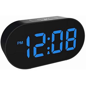 LED digitale wekker met dimmer en sluimerfunctie, grote blauwe display, USB oplader, eenvoudig in gebruik