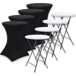 Brixy 4x Stevige Statafel + 4x Zwarte Statafelrok - Partytafel - Robuust en Weersbestendig - Inklapbaar - 80cm x 110cm - Feest - Wit/Grijs