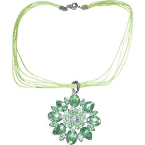 Ketting met ronde hanger bloem blaadjes strass stenen groen #1