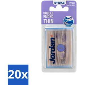 Jordan - Clean Between Sticks - Tandenstokers - Dun & 2-zijdig - 100 Stokers - Bulkverpakking - 20 stuks