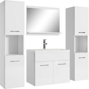 Badplaats Badkamermeubel Set Montreal XL 60 x 35 cm - Wit Hoogglans - Badmeubel met spiegel en zijkasten