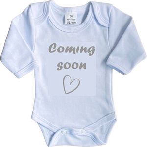 La Petite Couronne Romper Lange Mouw ""Coming soon"" Unisex Katoen Wit/grijs Maat 62