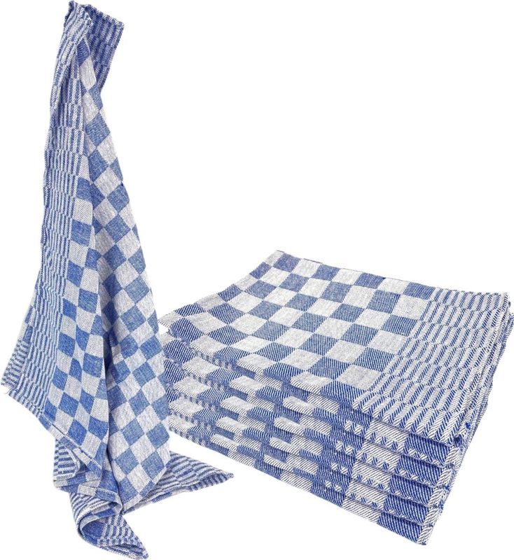 Theedoeken Geblokt - Katoen 65 x 65 cm - Blauw - 6 Stuks