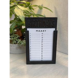 Woodart houten verjaardagskalender 28 cm. Black wash zwarte kalender met losse vellen