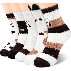 Fuzzy Sokken voor Vrouwen 5 Paar Warme Fluffy Sokken Winter Pantoffel Sokken Zachte Schattige Katten Dieren Sokken - Verdikte en warme half-fleece slaapsokken voor op de grond