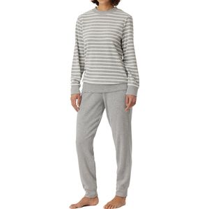 SCHIESSER Casual Essentials pyjamaset - dames pyjama lang badstof manchetten grijs-melange - Maat: 42