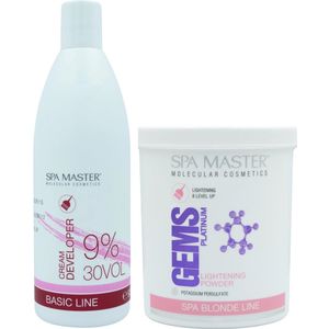 Spa Master Blondeerset – Gems Platinum Blondeerpoeder 500g + Cream Developer 9% 30VOL 930ml – All-in-one voor Intens Blond & Veilige Verzorging – Salonkwaliteit voor Thuis