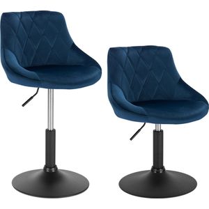 Kamyra® Set van 2 Velvet Barkrukken - In Hoogte Verstelbaar & Draaibaar - Barkruk, Stoel, Stoelen - 37x27x24 cm - Donkerblauw