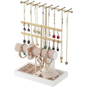 Sieradenstandaard met ringbasis en 38 gaten voor oorbellen, kettingen, horloges en armbanden (B)