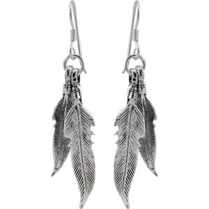 Zilveren oorbellen | Hangers | Zilveren oorhangers, dubbele veer