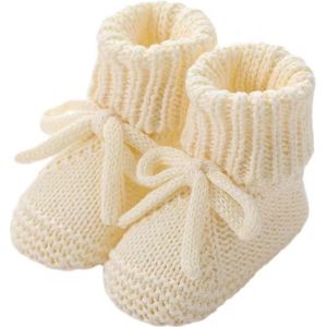 Haakwerk Babysokken met Haarstrik – Zachte Polyester, Antislip, Ideaal als Eerste Schoentjes – Crème