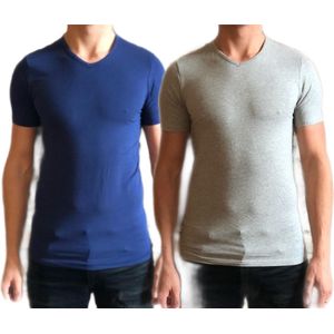Dice mannen T-shirts met hoge V-hals blauw/grijs maat XL