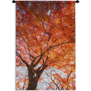 Wandkleed Japanse esdoorn - Japanse esdoorn met oranje bladeren Wandkleed katoen 90x135 cm - Wandtapijt met foto