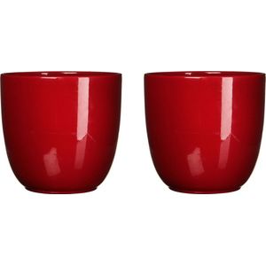 Mica Decorations Bloempot - 2x stuks - donkerrood - keramiek - 17 x 16 cm - plantenpotten
