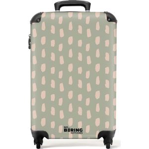 NoBoringSuitcases.com® - Handbagage koffer lichtgewicht - Reiskoffer trolley - Groen met beige vlekken - Rolkoffer met wieltjes - Past binnen 55x40x20 en 55x35x25