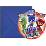 PROCOS - 6 kartonnen PJ Masks uitnodingen met enveloppen 14 x 9 cm - Decoratie > Animatie- en knutselproducten