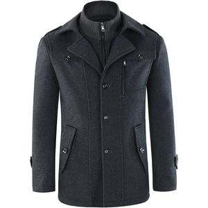 Allthemen Heren Wollen jas met opstaande kraag - Slim Fit Winter Warm Jasje - XS