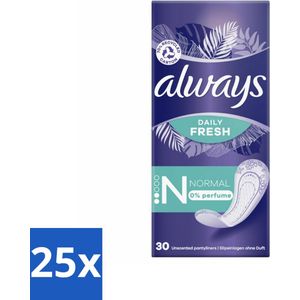 25 x Always Daily Fresh - Inlegkruisjes - Normaal - Ongeparfumeerd - 30 Inlegkruisjes - Inlegkruisje - Inlegkruisjes - Inlegkruisje Normaal - Inlegkruisje Ongeparfumeerd - Inlegkruisje Actipearls