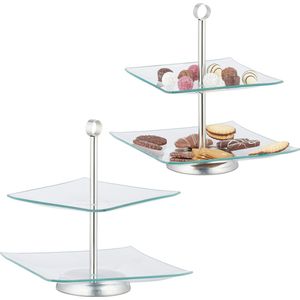Relaxdays 2x etagere 2 laags - etagère muffins - cupcakes - bruiloft - verjaardag - glas