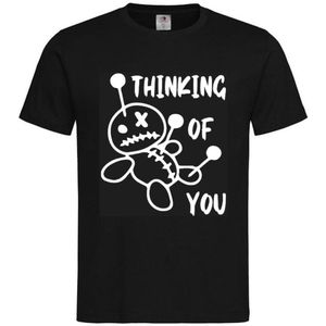 T-shirt Unisex Volwassenen Lol - Festival - carnaval - kermis - feestje - grappig - grappige tekst - Weekend - Tekst - Vrijgezel - Vrijgezellenfeest ""Thinking of you"" Voodoo Bear | korte mouw | Zwart/wit | maat S