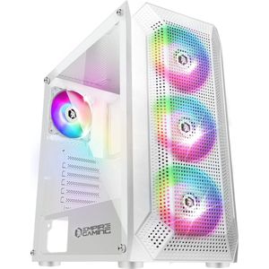 RGB Gaming PC Behuizing - ARGB Mid Tower ATX, mATX, ITX - Mesh Front - Acrylglas Zijwand - 4 x 120mm RGB Ventilatoren