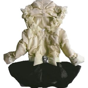 Maat 134 kinderjas Zomerjas creme met zwarte tule bloemen baby en kind Jas bloemen roos kinderjas strik