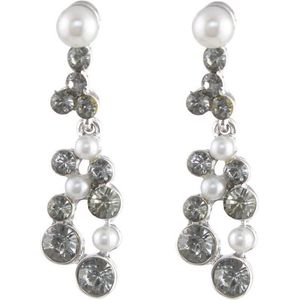 Oorhangers Crystals Pearls - Oorbellen - Earrings 2x3,5cm Wit en Grijs - Musthaves