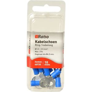 Ratio® Kabelschoen Ring/kabeloog 1,5-2,5mm² - ?6mm - Blauw - 10st in blister