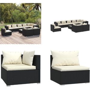 vidaXL 10-delige Loungeset met kussens poly rattan zwart - Tuinbankenset - Tuinbankensets - Buitenmeubel - Buitenmeubelset