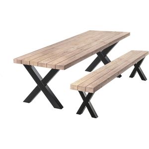 Douglas Tuinset | Tuintafel 300 x 90 + Tuinbankje - Stalen X Poten + Tijdelijk Gratis Onderhoudspakket - inclusief montage
