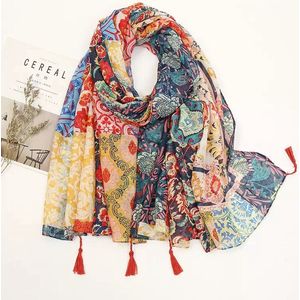 Emilie Scarves - sjaal - bloemenprint - franjes - Bohemian Ibiza print