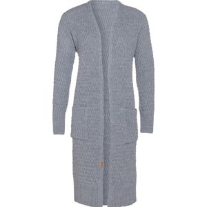 Knit Factory Jaida Lang Gebreid Dames Vest - Grof gebreid lichtgrijs damesvest - Cardigan voor de herfst en winter - Lang vest tot over de knie - Licht Grijs - 36/38 - Met steekzakken