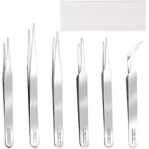 6 Stuks Precisie Pincetset, Professionele Roestvrijstalen Pincet met Fijne Punt voor Knutselen, Elektronica en Solderen