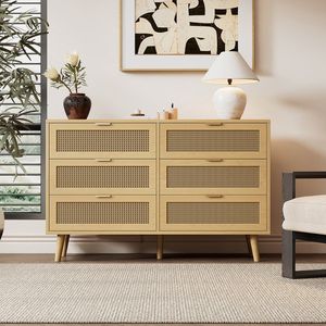 Pugsdrly Commode met 6 lades, houten ladekast, ladekast met metalen handgrepen, voor slaapkamer, woonkamer, kantoor, hoge ladekast met veel opbergruimte, afmetingen: L120/H76,5/P40 cm
