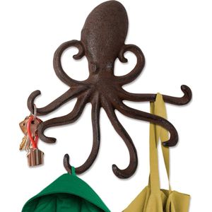 Gietijzeren octopus wandhaak, zwevende haak voor de ingang, de deur of de badkamer, innovatieve wanddecoratie met tentakels voor het ophangen van kleding, inclusief schroeven en pluggen