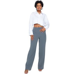 Trendyol Ecru Hoge Taille Wijde Pijpen Geplooide Geweven Stoffen Broek Twoaw21Pl0076